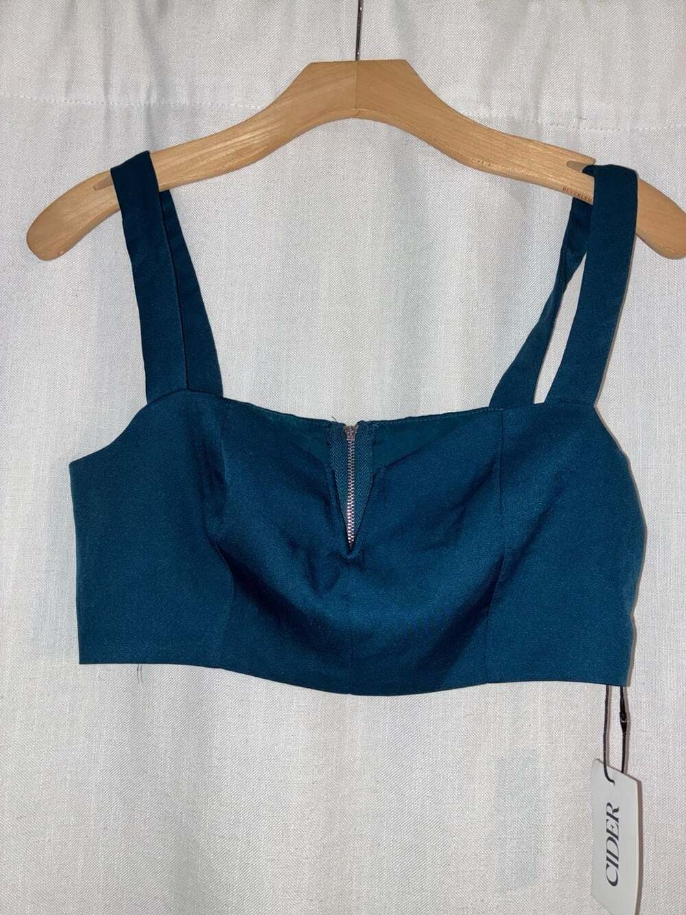 Cider Teal Zip-Front Crop Top Size XS